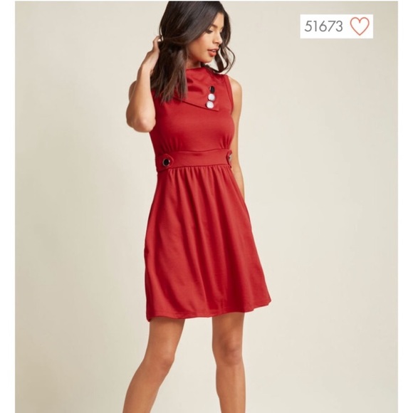 Modcloth Coach Tour A-Line Dress in Red - Picture 2 of 10